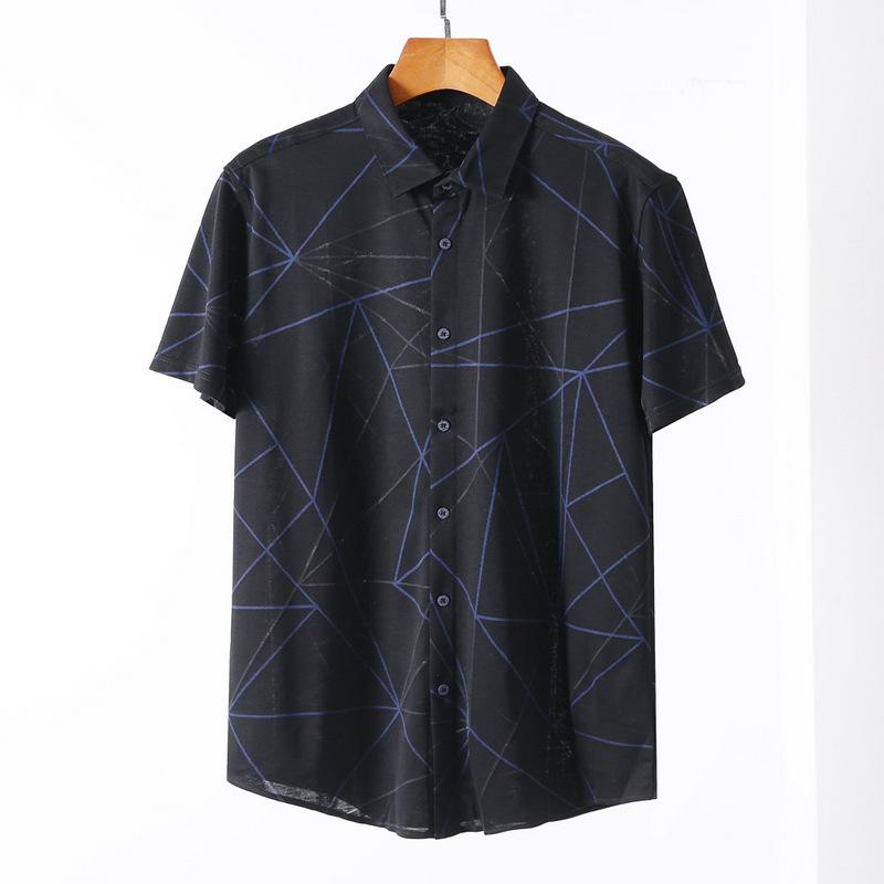 ノーアイロン 半袖シャツ 総柄 メンズ シャツ カジュアルシャツ プリント 幾何学模様 黒トップス XL XXL メンズファッション